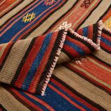 5x8 Wool Kilim Rug, Handwoven Blue & Red Wool Kilim Rug, 143x230Cm