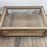 Brutalist oak coffee table with a glass top