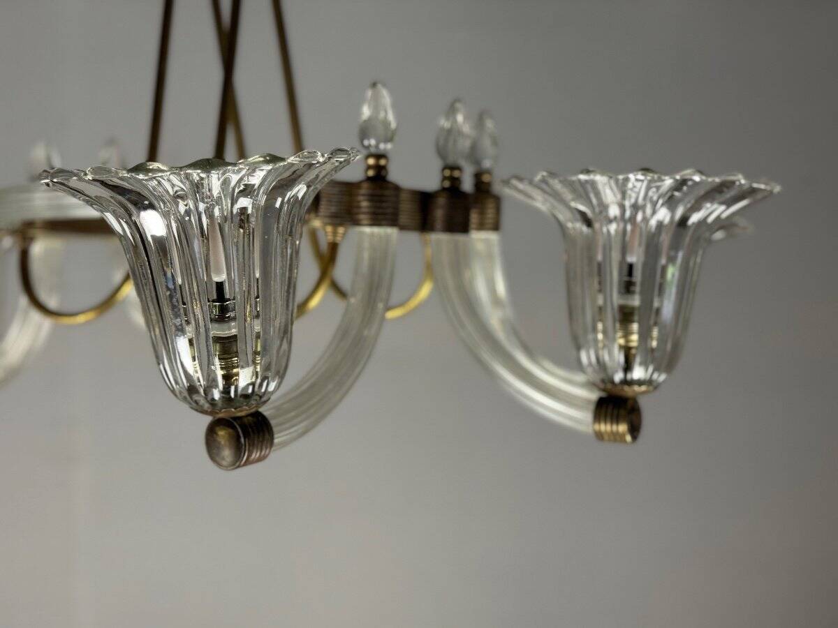 Venetian Murano Glass and Brass Chandelier Circa 1950