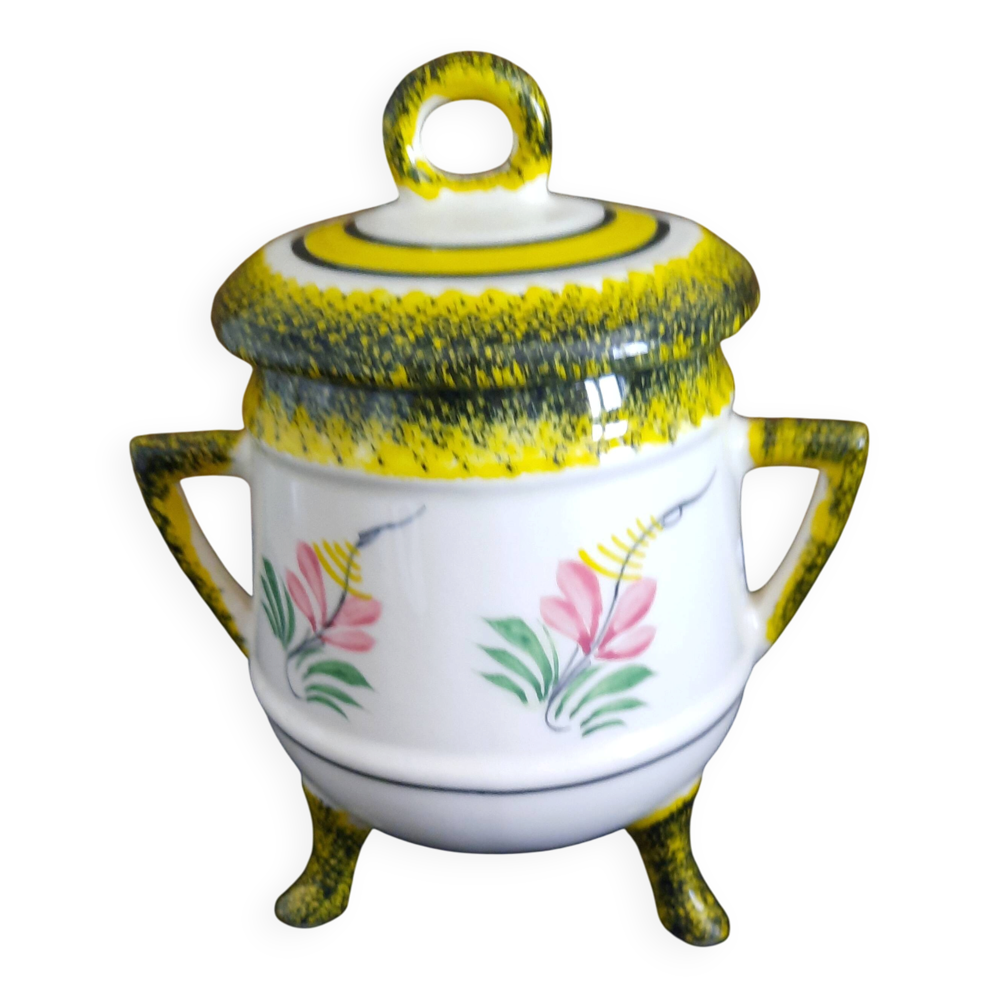 Pot Tripode avec Couvercle - Faïence Henriot Quimper - Décor Breton
