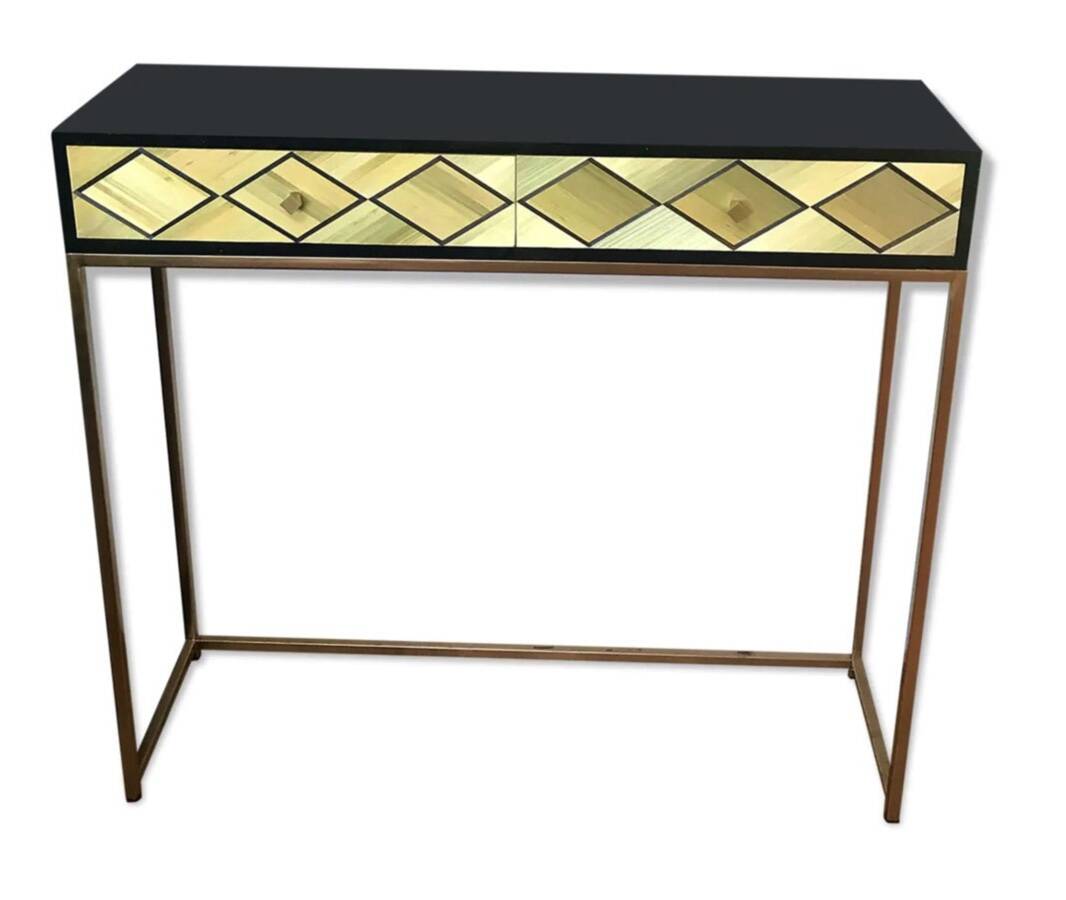 Console 2 tiroirs Marqueterie de paille