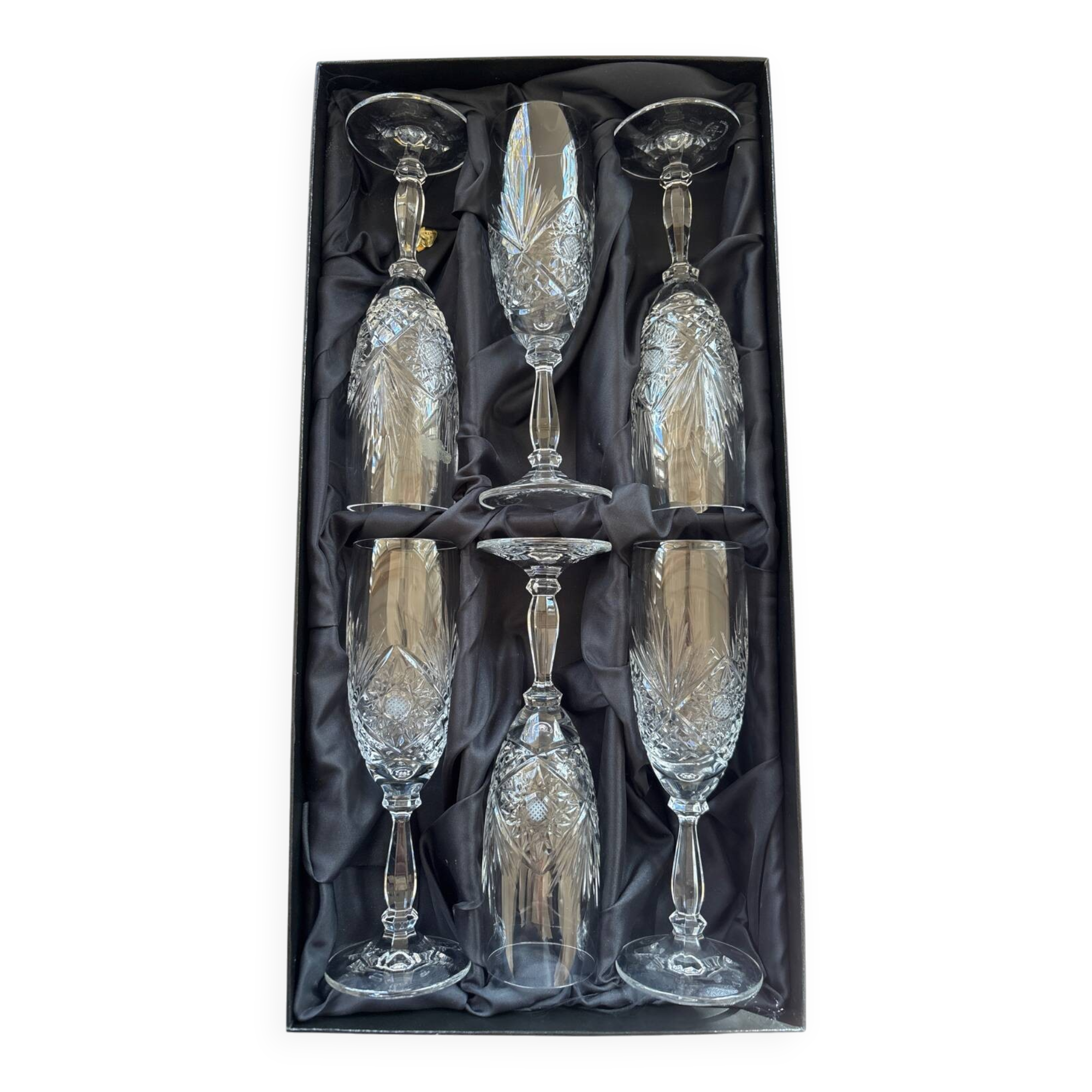 6 crystal champagne glasses