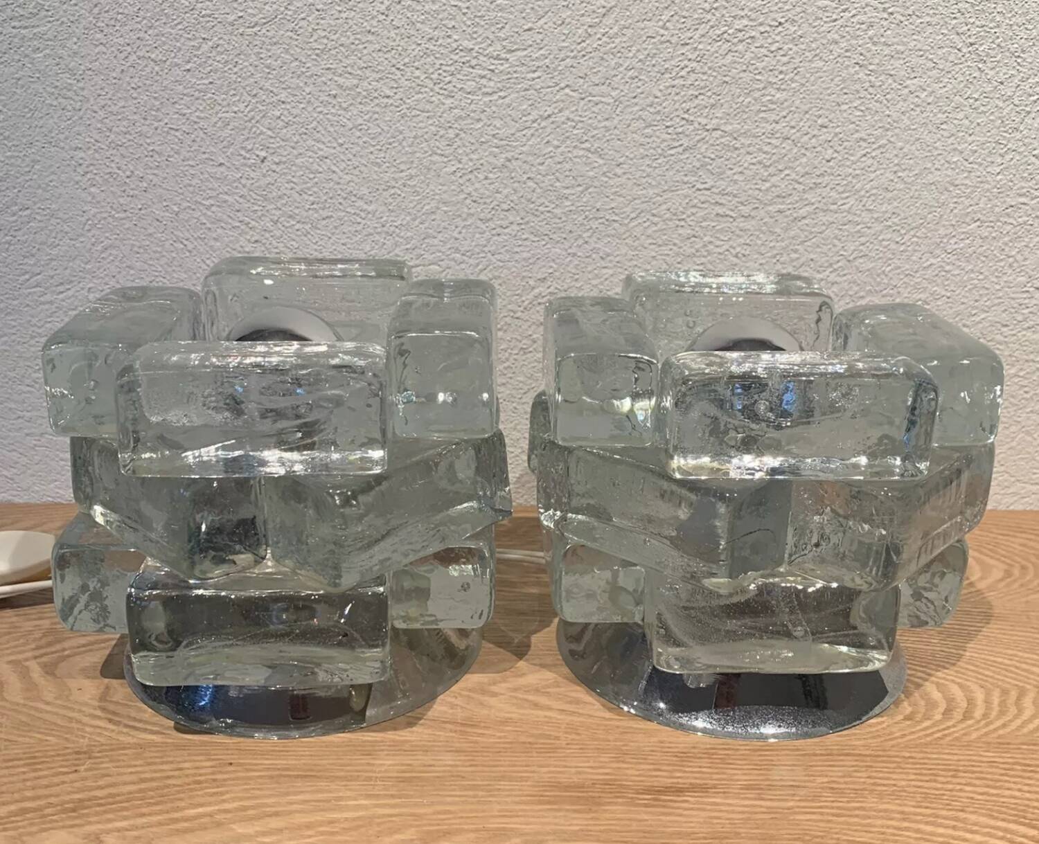 Pair of Murano Glass Cube Lamps Albano Polished for Poliarte 60's