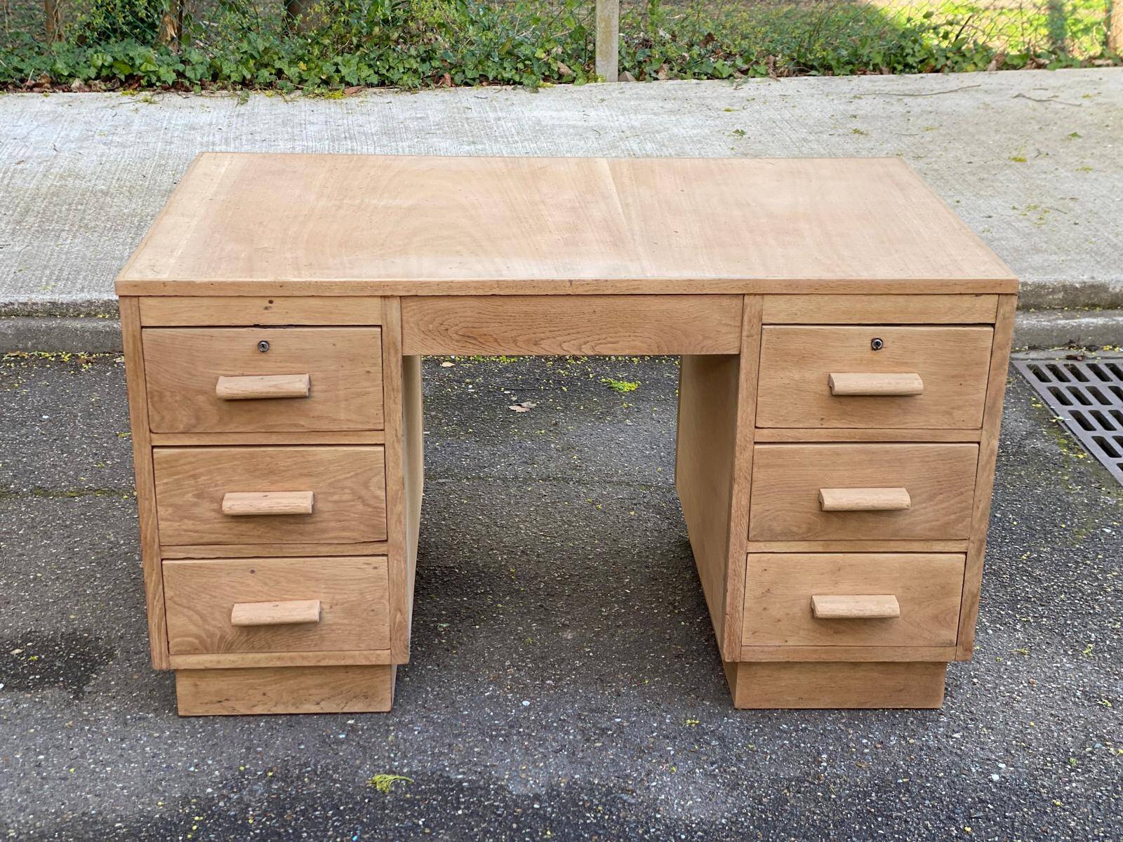 Bureau administratif extensible rénové en chêne du XIXème 130cm