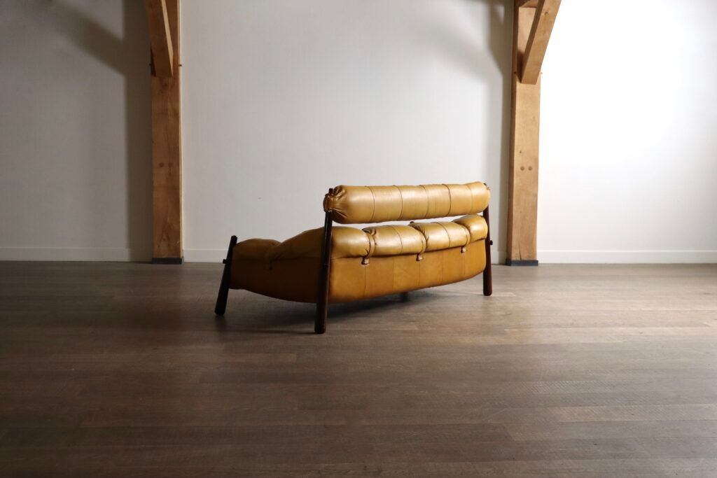 Percival Lafer MP-81 three seater sofa in yellow leather, Brazil 1970s