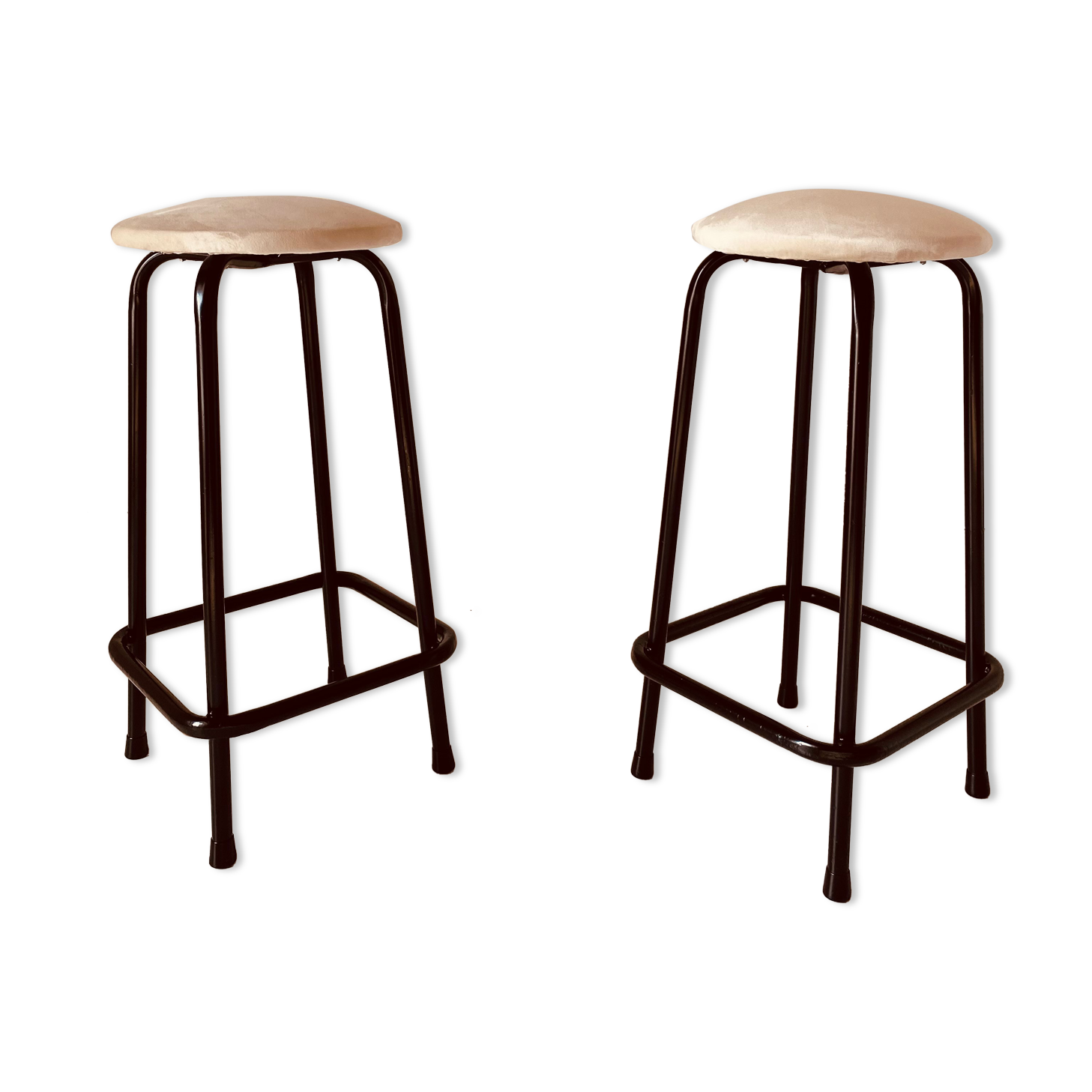 Vintage velvet and iron stools, Set of two, Italy 1960s