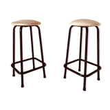 Vintage velvet and iron stools, Set of two, Italy 1960s