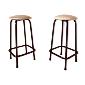Vintage velvet and iron stools, Set of two, Italy 1960s