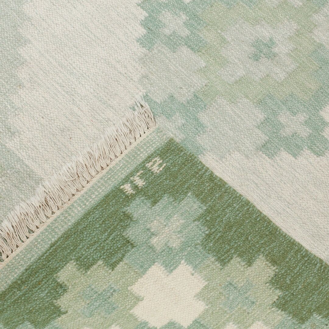 Swedish flat wave carpet Teppich in green, 1960s