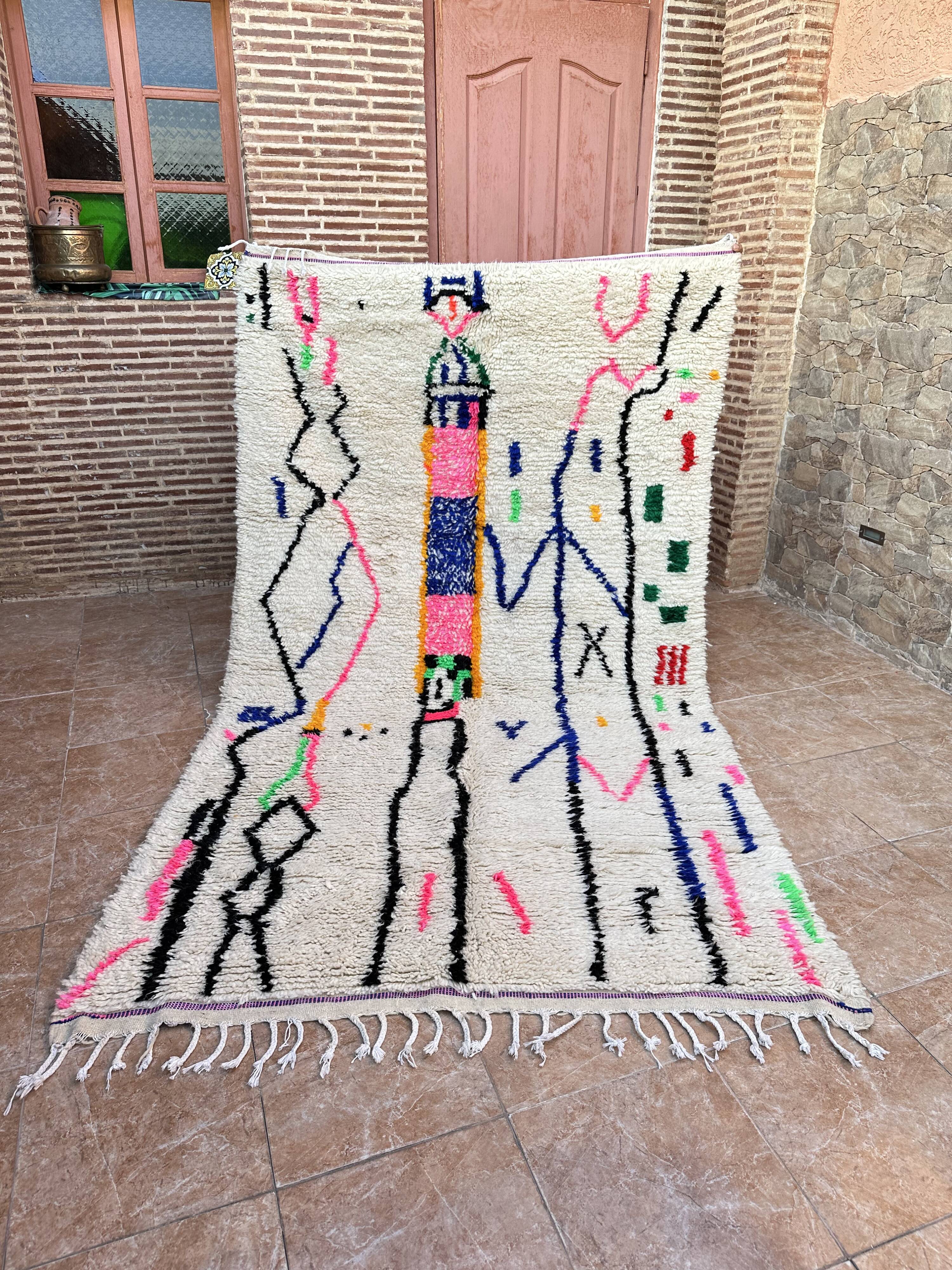 Handmade Berber wool rug: Moroccan Azilal style, colorful pattern