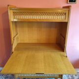 Vintage secretary desk in wood and rattan