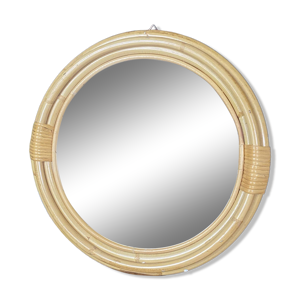 Miroir rond années 1960 - rotin