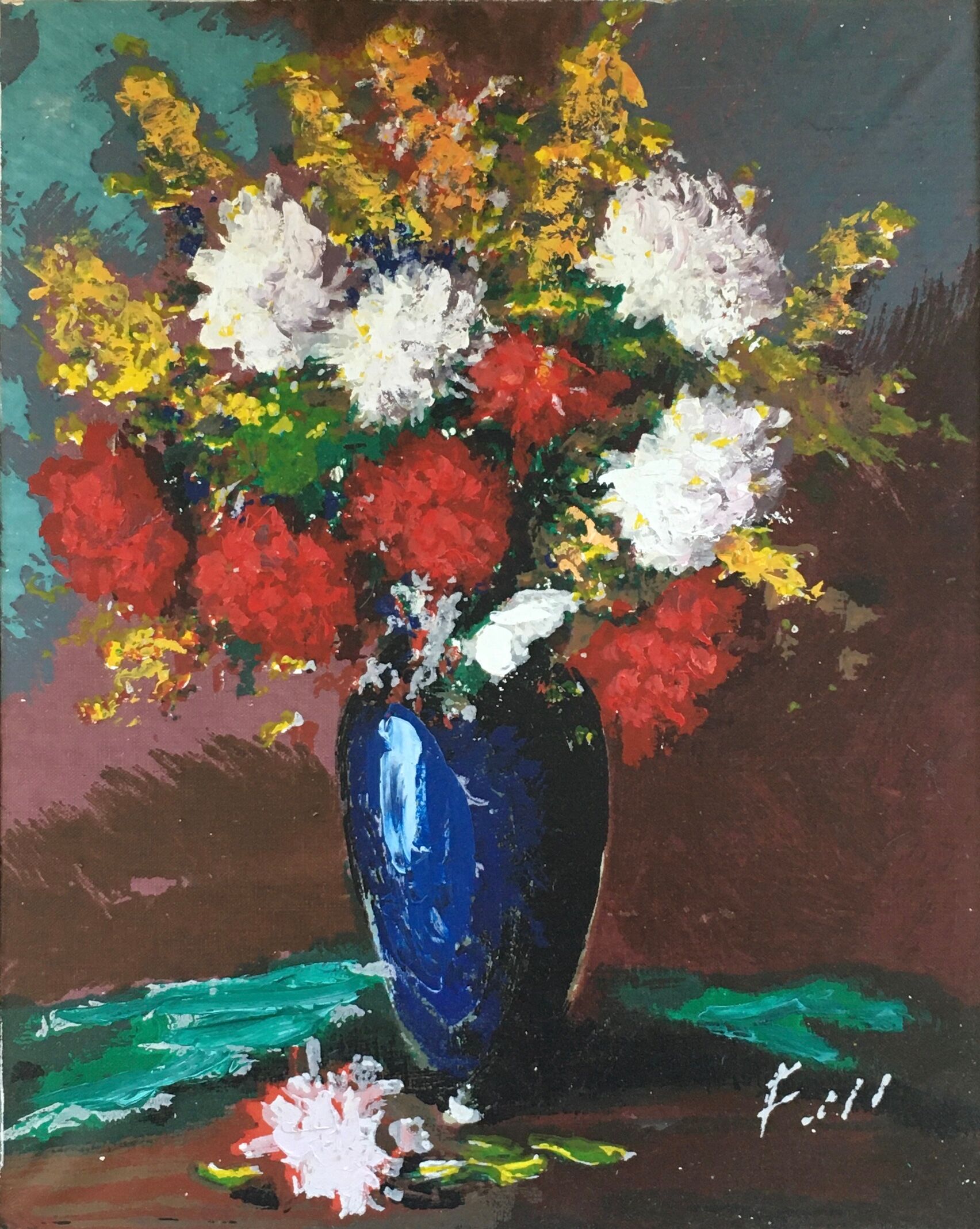 Blue vase bouquet painting