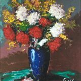 Tableau bouquet vase bleu
