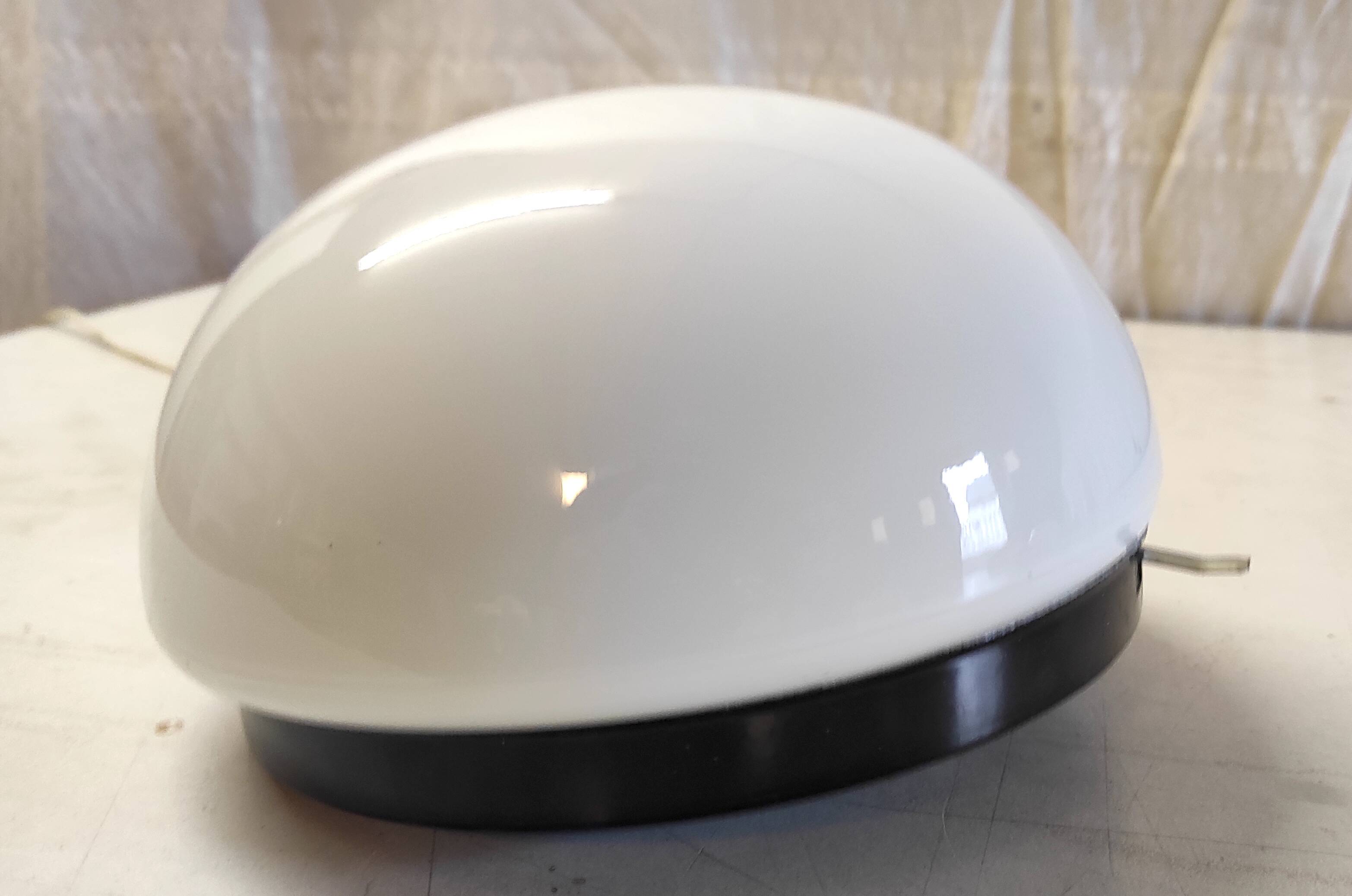 Opaline globe and black metal ceiling or wall light, diam. 20 cm - late 20th century
