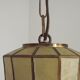 French Vintage Capiz Shell Hanging Pendant Light in Brass Metal and Copper