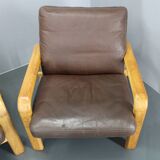 1970s L. Olsen & Søn Oak and Leather Living Room Set, Denmark