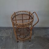 Mid-century Italian Bamboo and Rattan Round Bar Cart