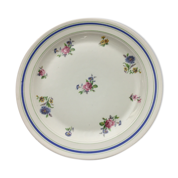 Plat de service rond “ lourioux foëcy “avec motifs de fleurs.