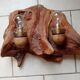 Pair of vintage brutalist wood wall lamp
