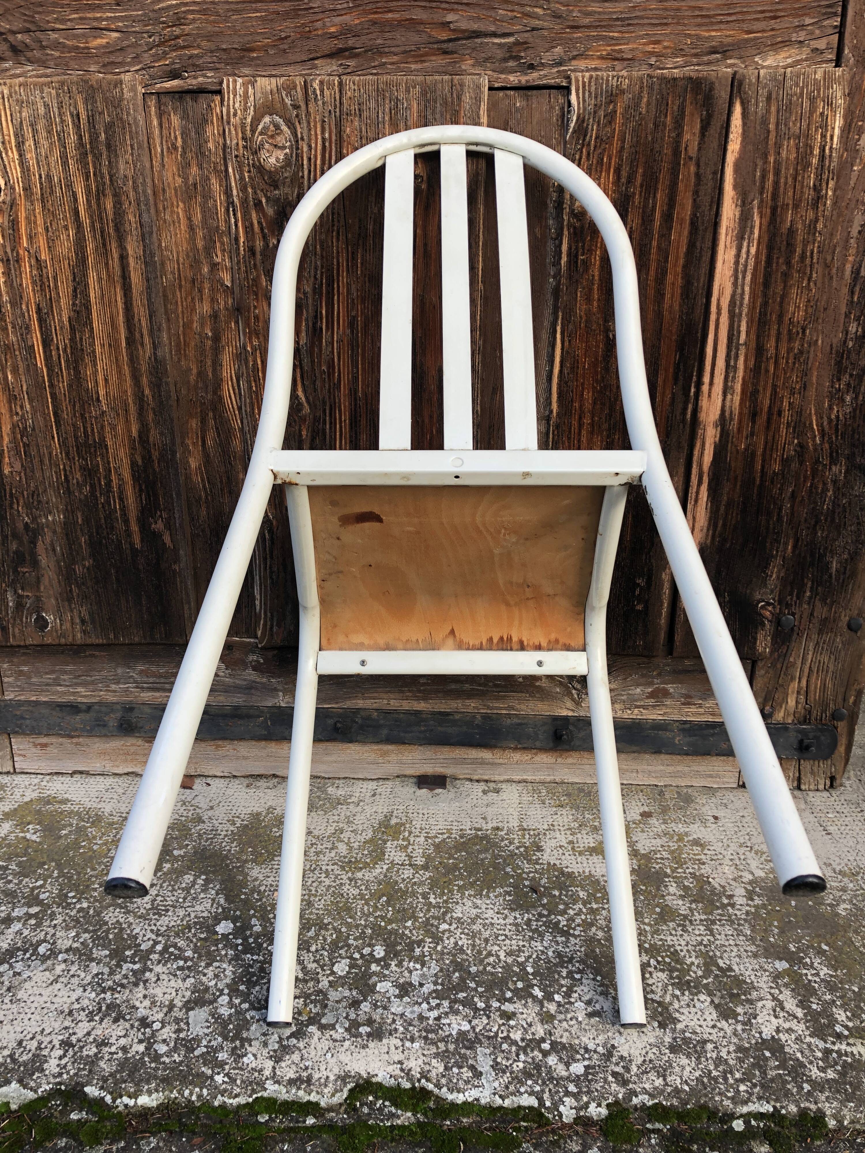 Lot 4 chairs Mallet-Stevens 60s white and wood-washed tube