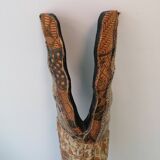 Ethnic wall mask carved wood and printed fabric – 101 cm