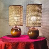 pair of Scandinavian wooden ball lamps and new lampshades 32x14 electric ok