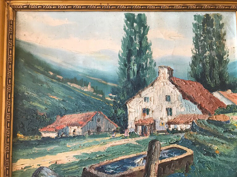 Oil on canvas painting landscape of the vosges signed Milio Burquin