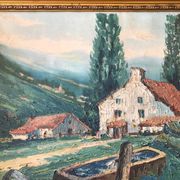 Oil on canvas painting landscape of the vosges signed Milio Burquin
