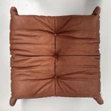 French Togo ottoman in cognac neck leather attributed to Michel Ducaroy for Ligne Roset
