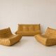 Ligne Roset Togo vintage honey yellow leather – 3-seater + 2 armchairs