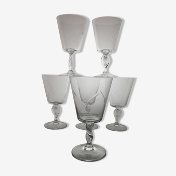 6 crystal water/wine glasses from the 60s (wheat)