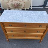 Louis XVI style chest of drawers Marble top White veined with ears