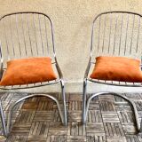 Pair of Cantilever chair design Gastone Rinaldi vintage 70 chrome steel wires