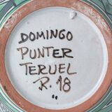 Spanish ceramic pitcher from the mid-century Mudéjar style in green and black, Punter.