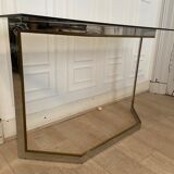 Pair of chrome metal consoles and smoked glass, Italy, 1970s