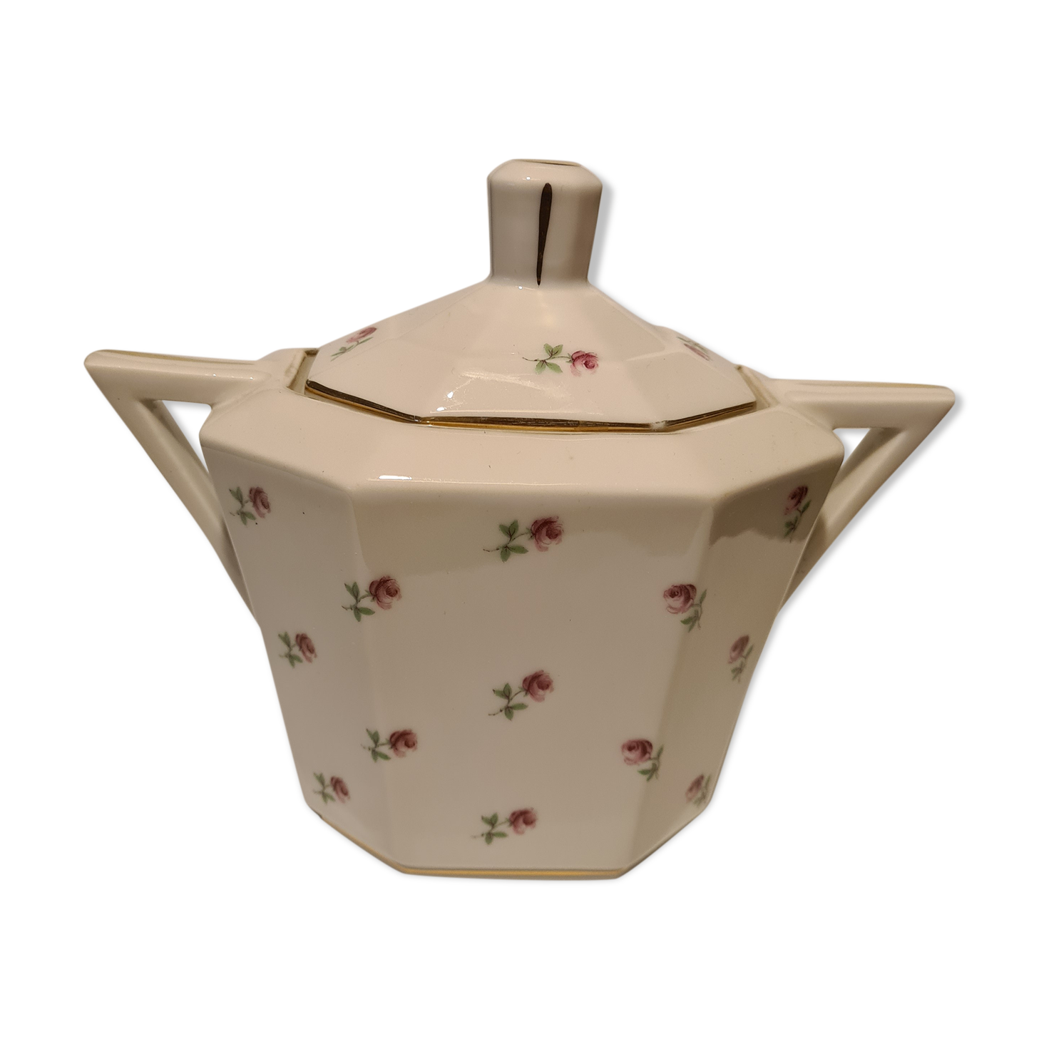 Sucrier en porcelaine de Limoges décor floral