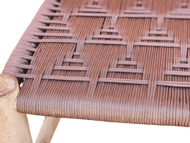 Cream rope woven wooden bench, bohemian and warm, natural material