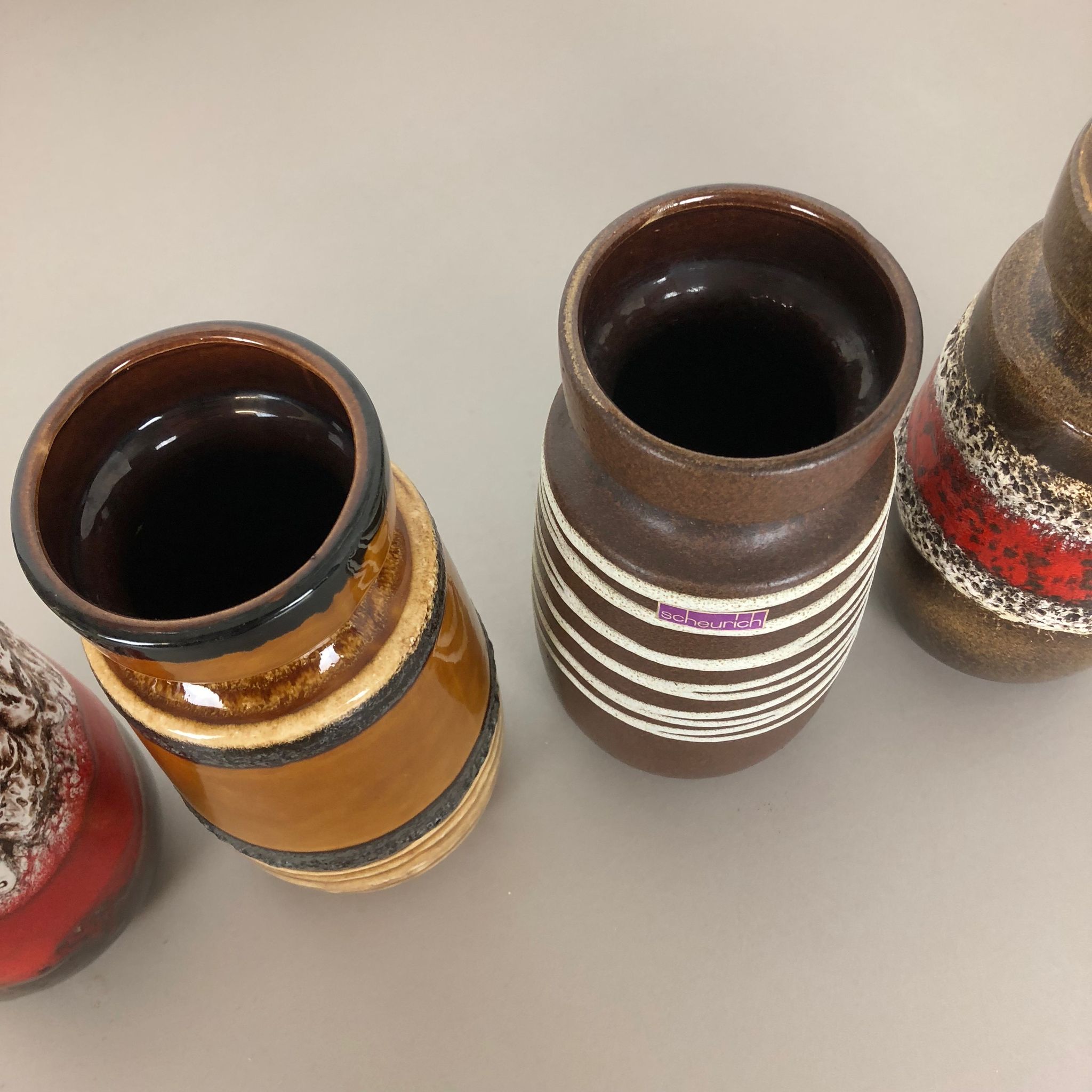 Set of four vintage pottery fat lava "242-22" vases made by Scheurich, Germany