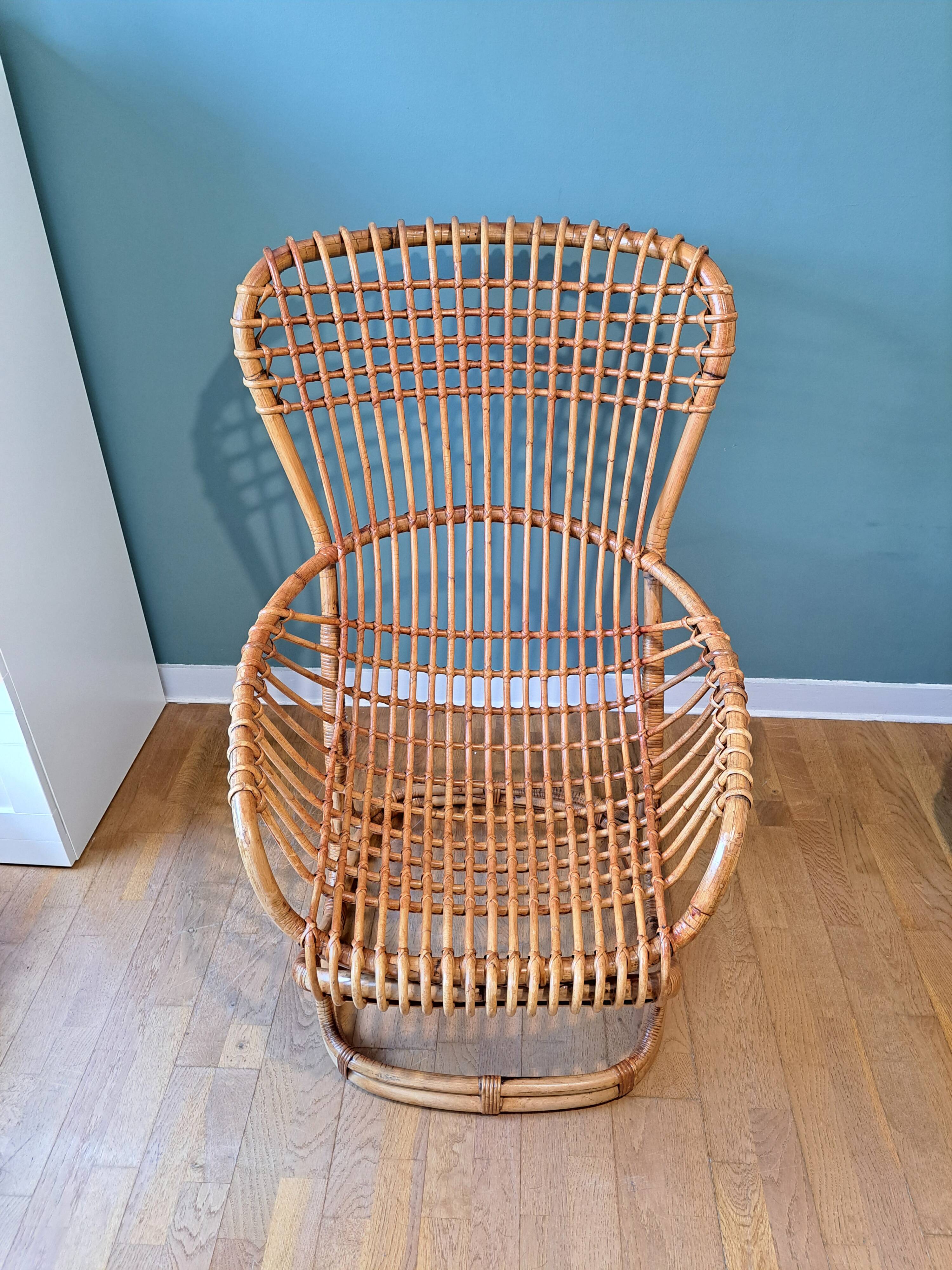 Rattan armchair by Tito Agnoli