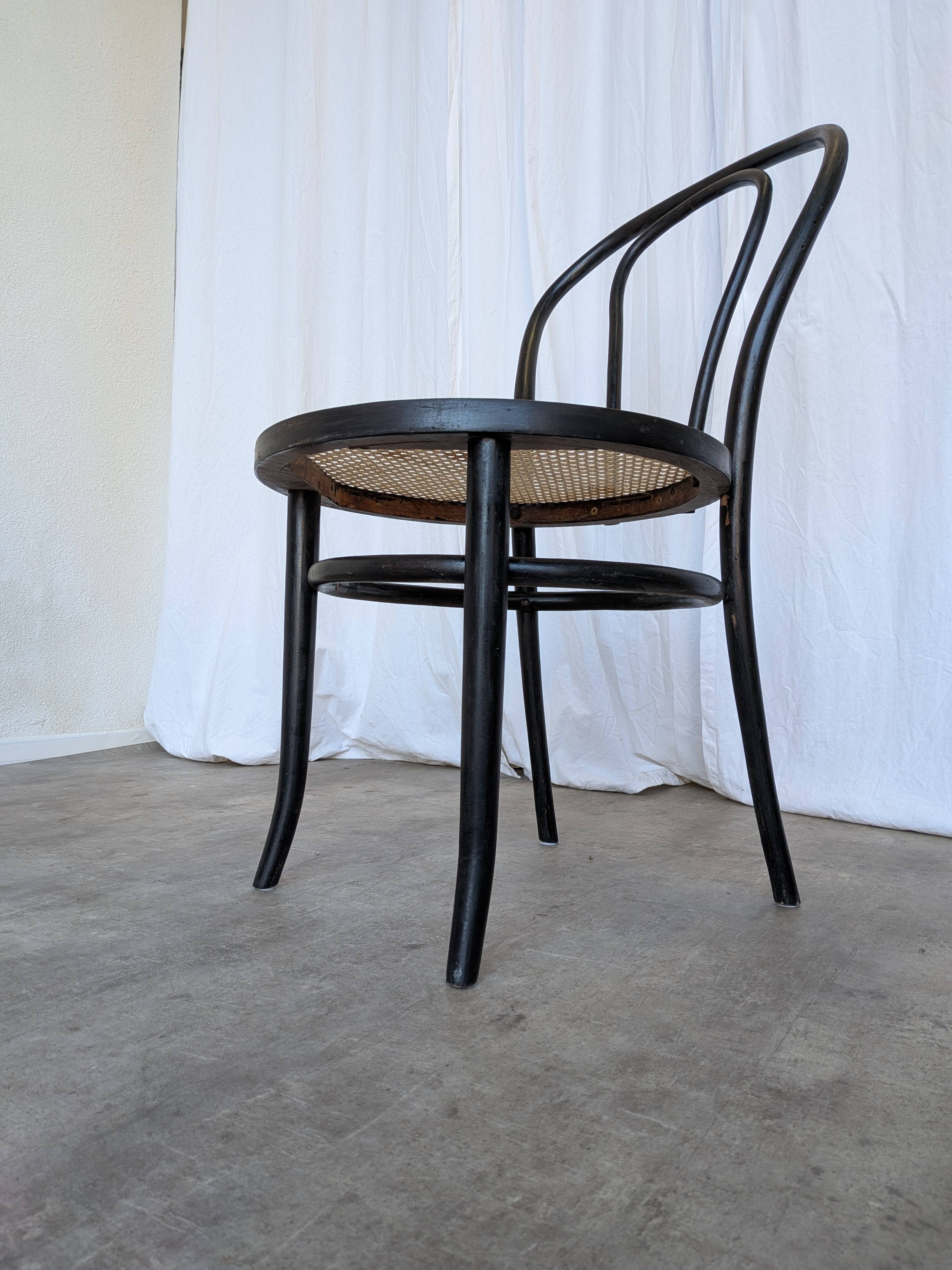 Vintage Thonet Style Dining Chair: Black Bentwood Cane Seat