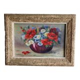 Tableau ancien bouquet de fleurs