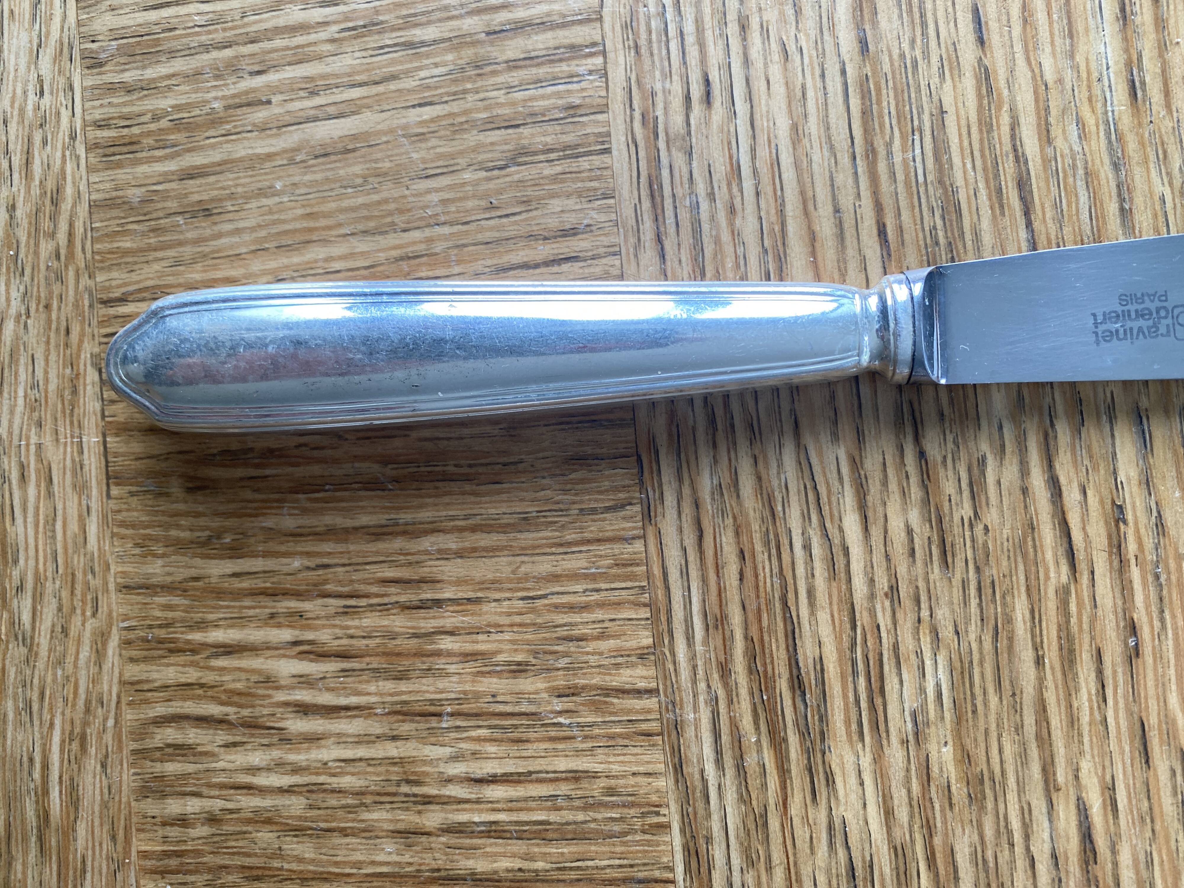 6 Ravinet d'Enfert knives with silver metal handle and stainless steel blade