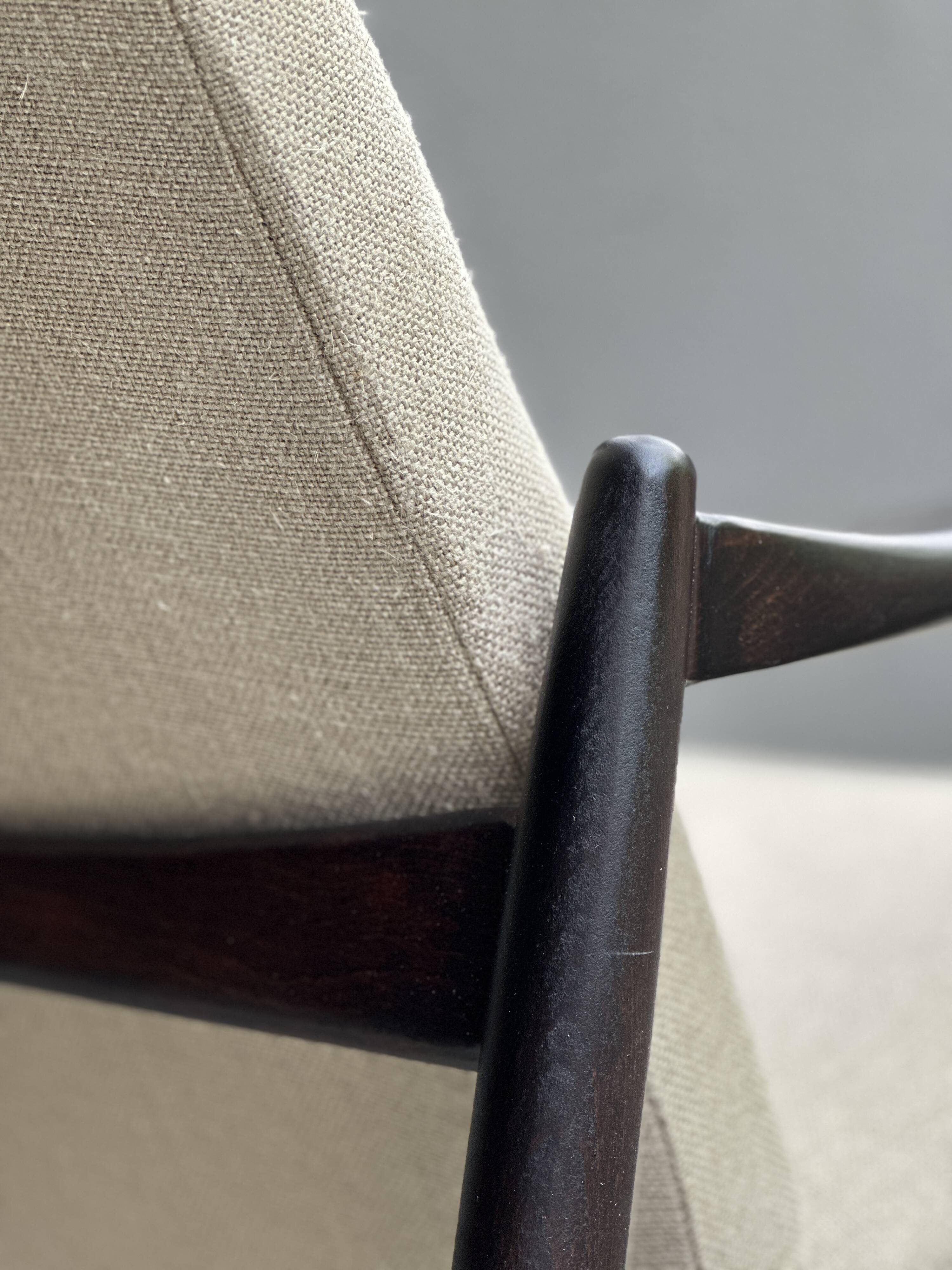 Pair of vintage GFM-64 pure linen armchairs by Edmund Homa, 1960s