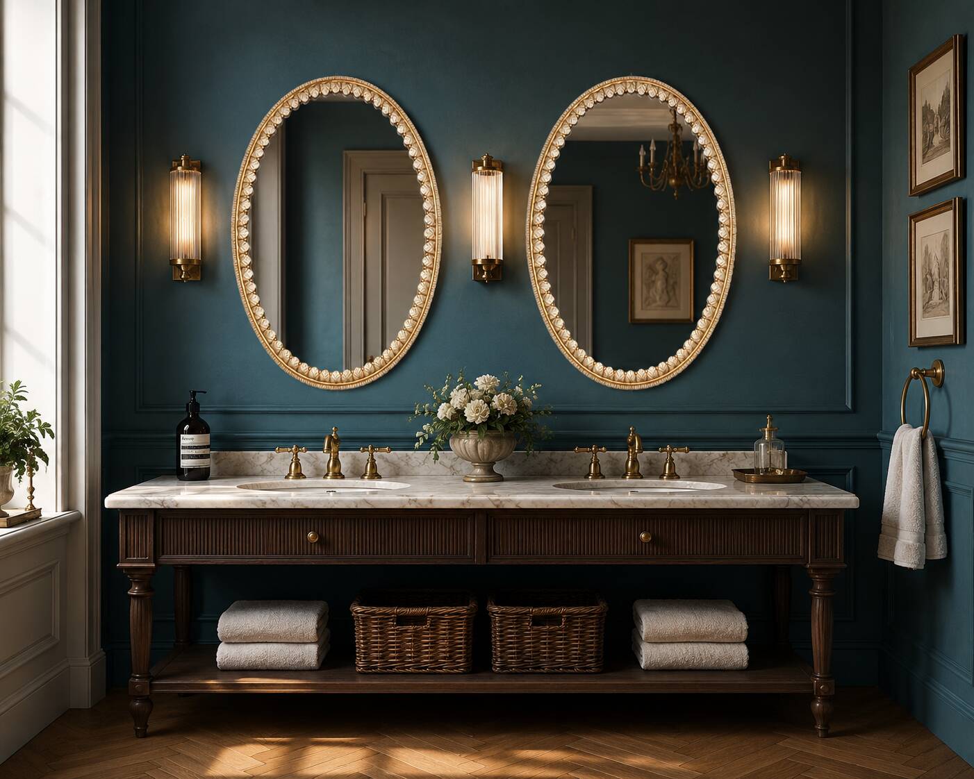 Large oval Florentine mirror in carved wood and gilded with gold leaf.
