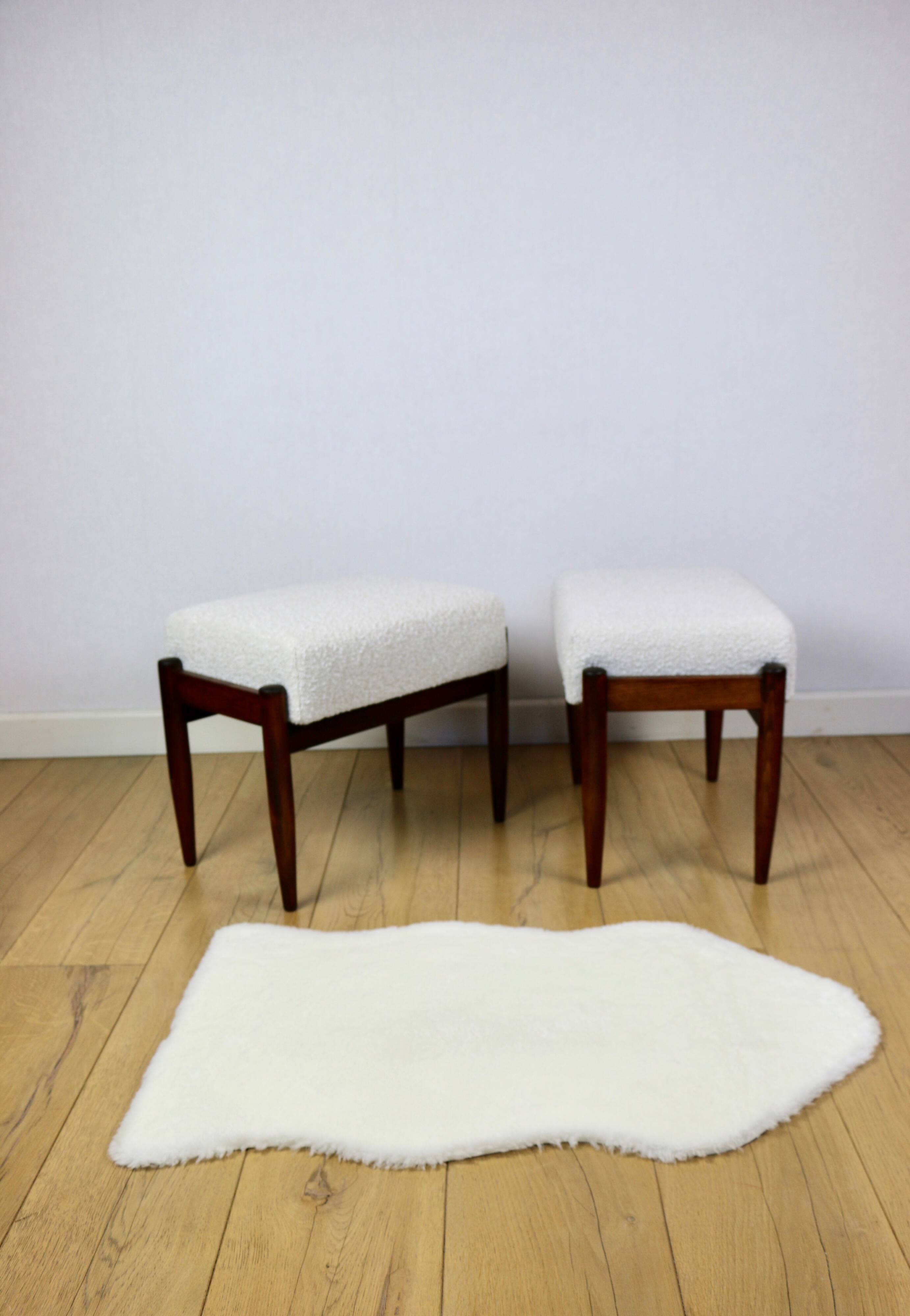 Edmund Homa stool, cream ivory white boucle seat - 2 pieces available