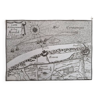 Gravure sur cuivre XVIIème siècle "Carte du gouvernement du Fort Mardik", par Pontault de Beaulieu