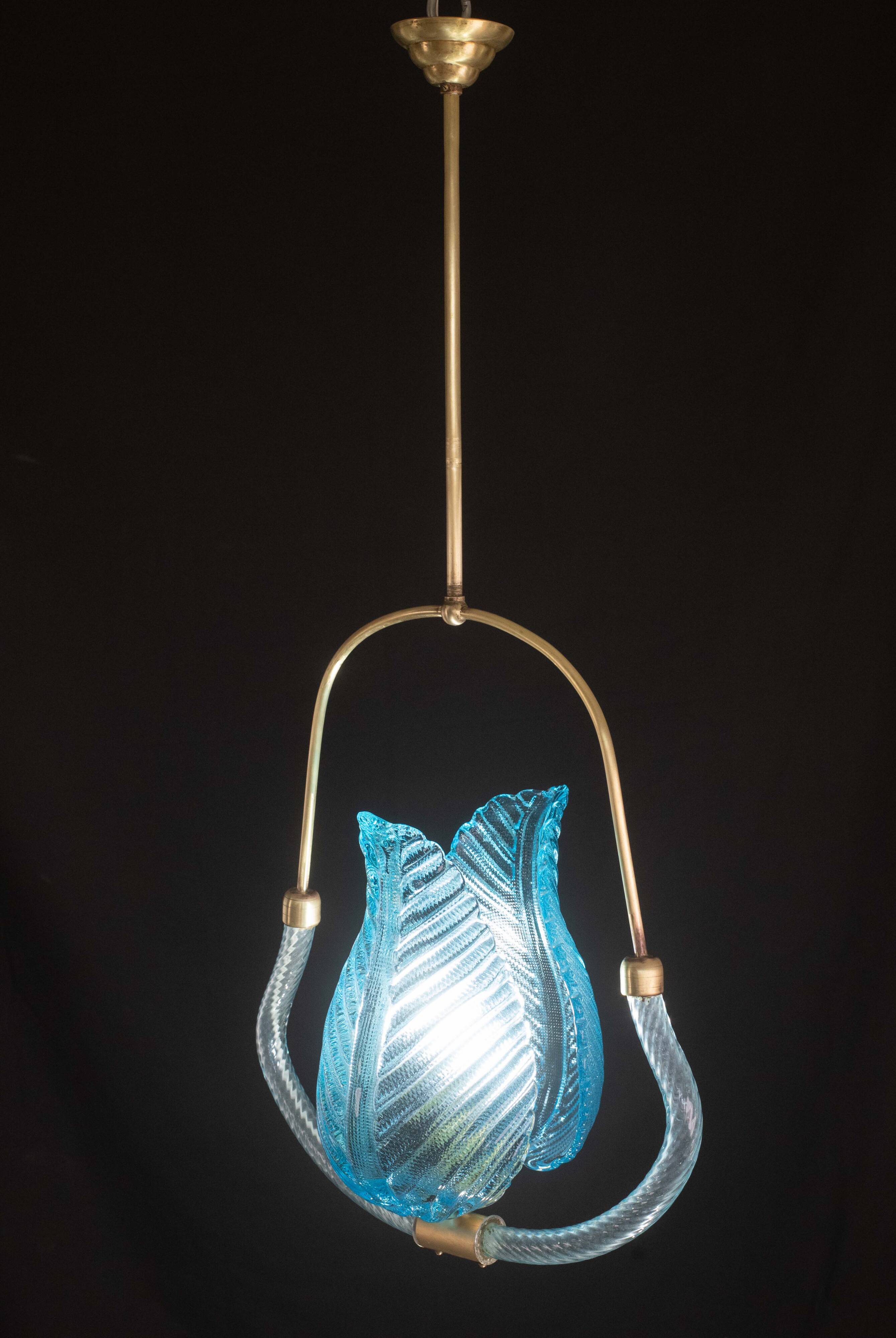 Lovely Blue Art Decò Barovier e Toso Pendant Light, 1930s