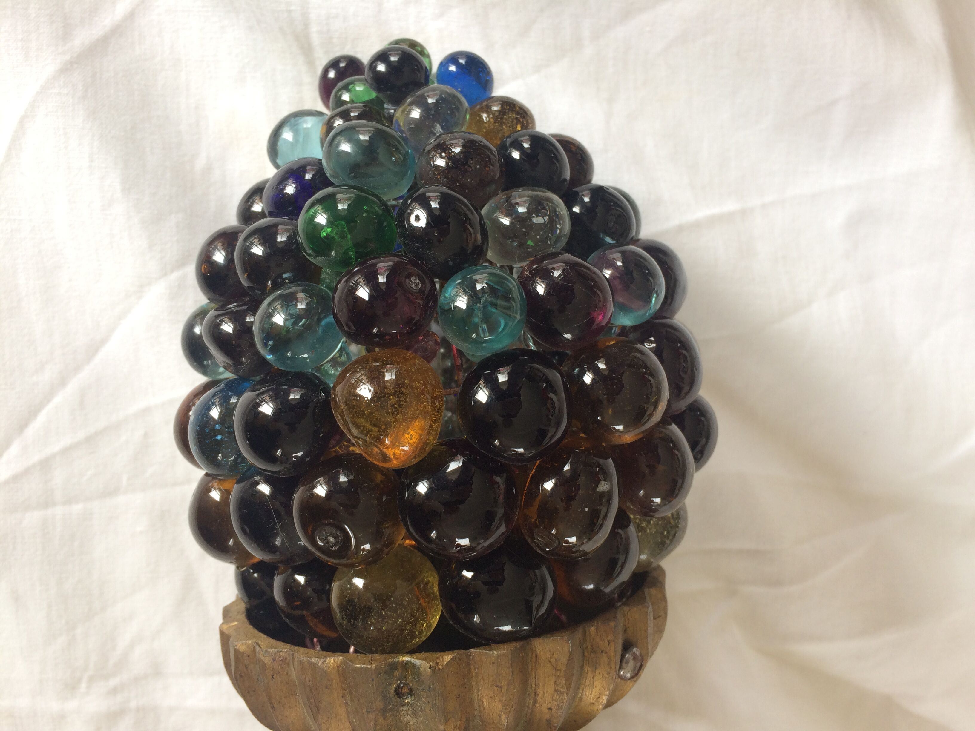 1960s bronze pendant lamp and multicolored glass cluster