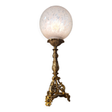 Lampe bronze tripode 19eme sphere opaline Clichy